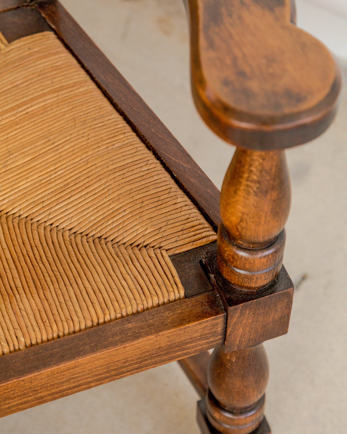 Turned Chestnut Frame + Rush Armchairs