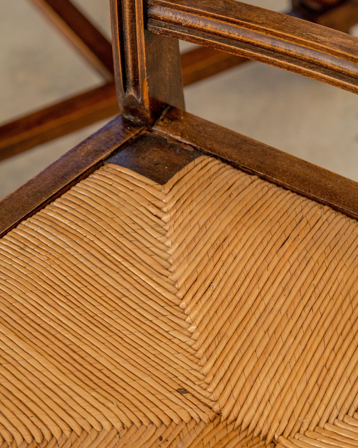Turned Chestnut Frame + Rush Armchairs