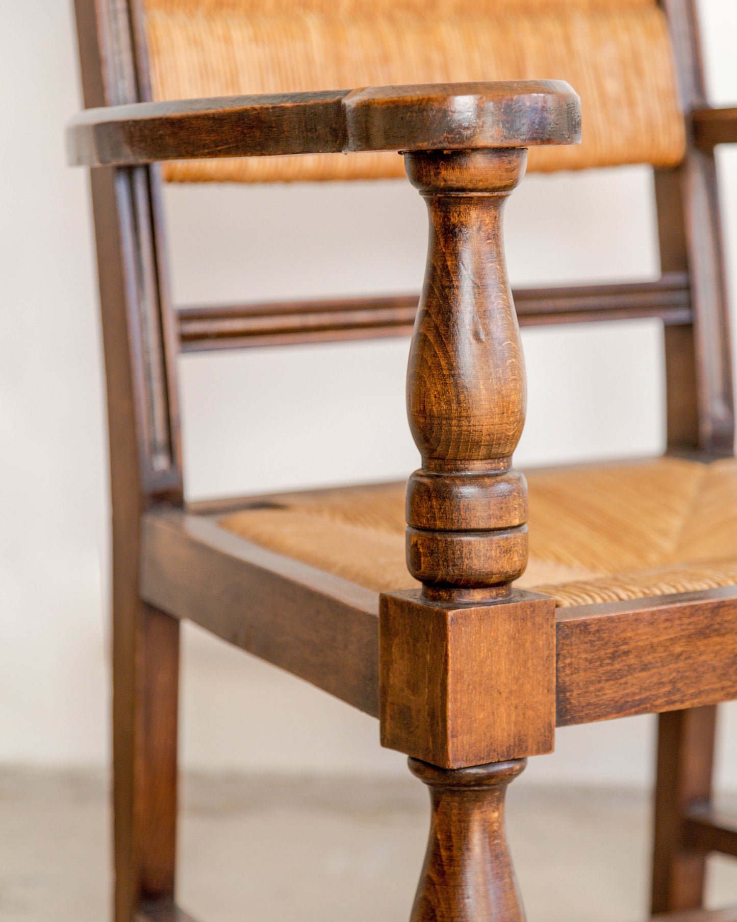 Turned Chestnut Frame + Rush Armchairs