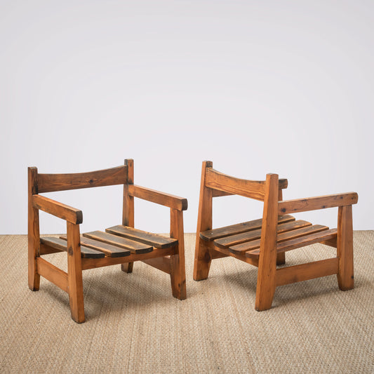 Pitch Pine Rustic Chic Low Armchairs