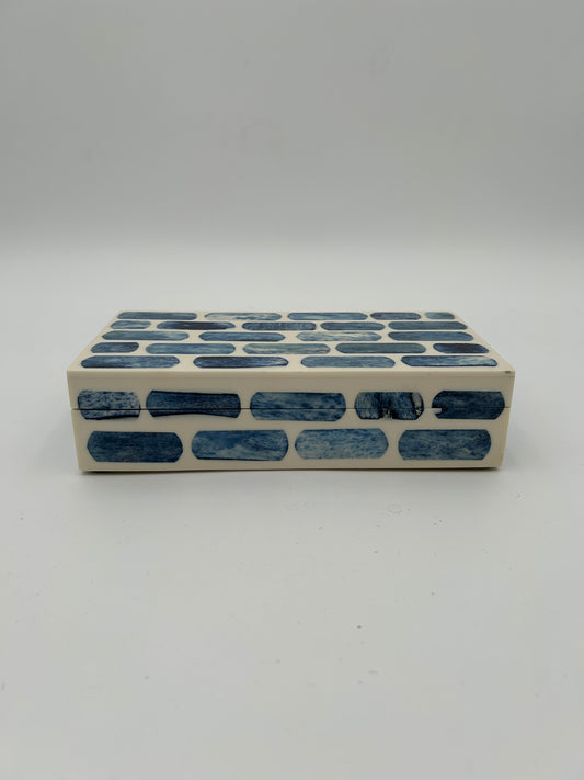 Blue + Ivory Bone Inlay Box