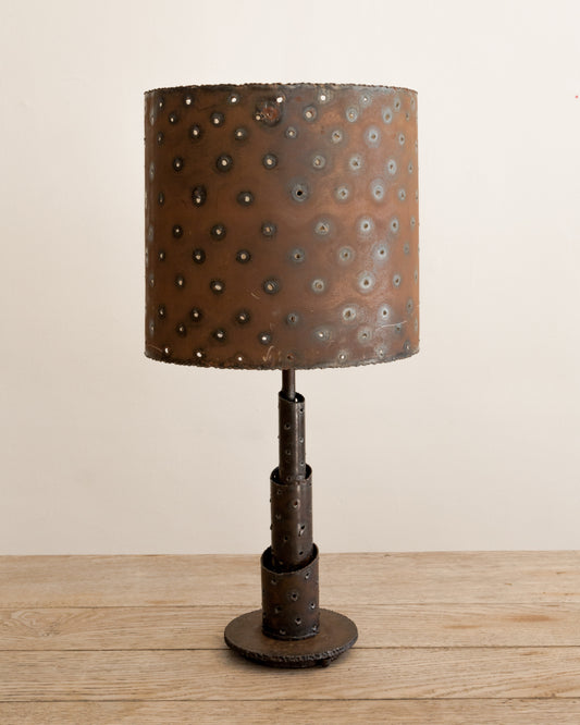 Brutalist Steel Table Lamp + Pierced Steel Shade