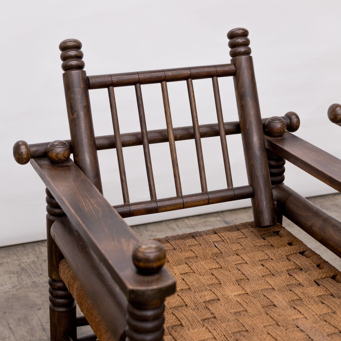 Charles Dudouyt | Turned Walnut + Rush Seat Armchairs