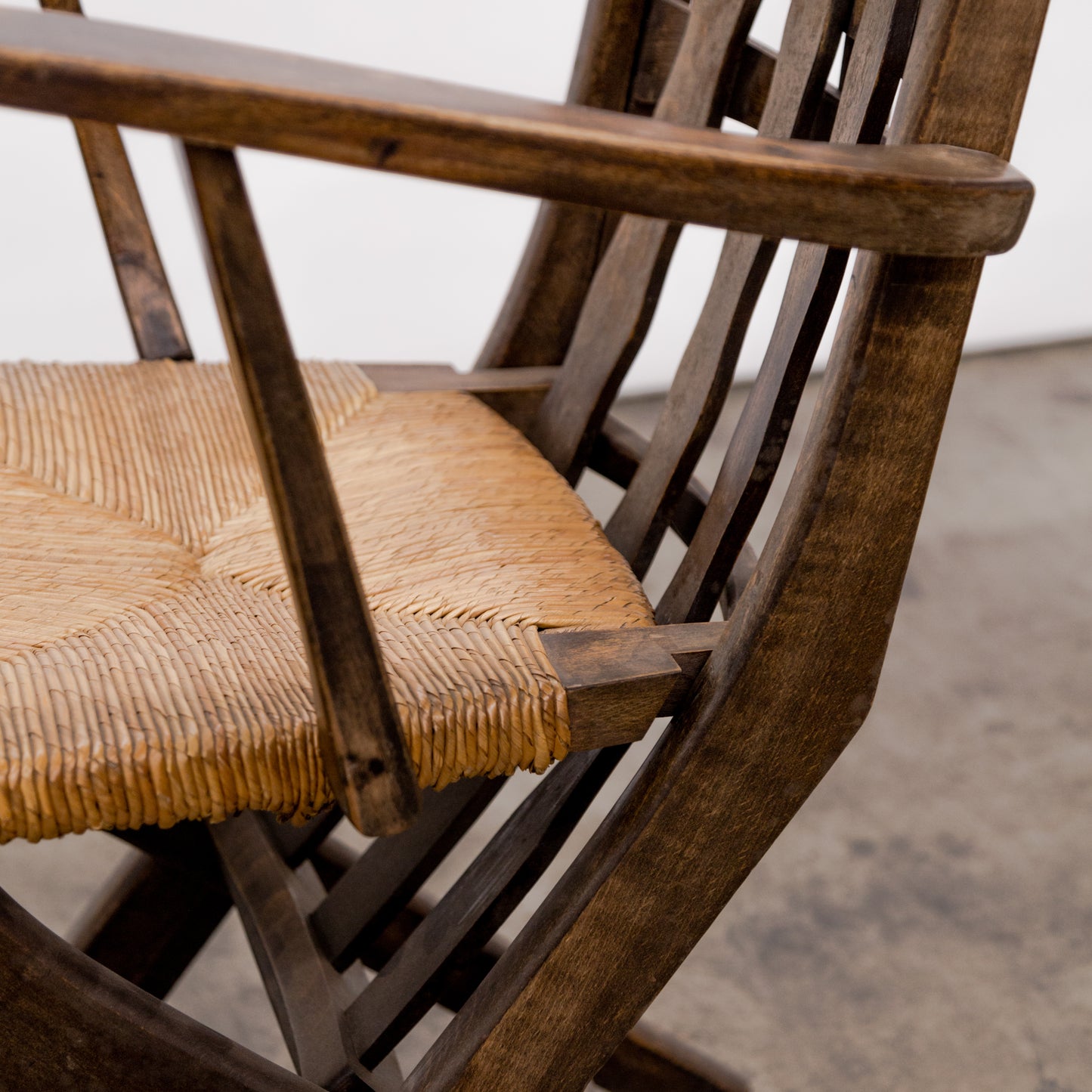 Brutalist Slat Back Adjustable Armchairs