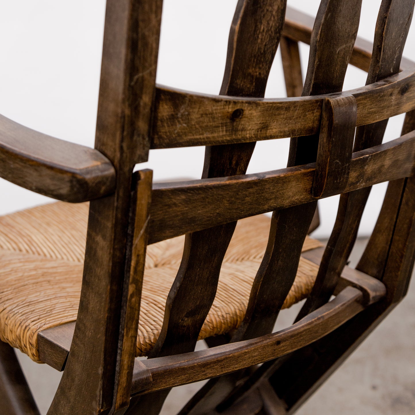 Brutalist Slat Back Adjustable Armchairs