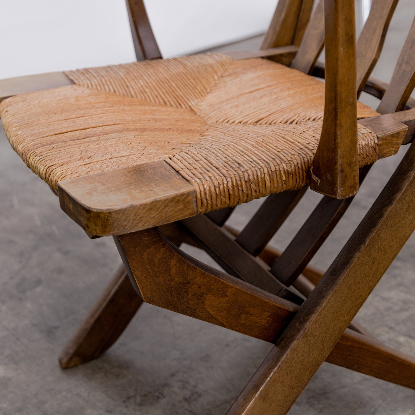 Brutalist Slat Back Adjustable Armchairs