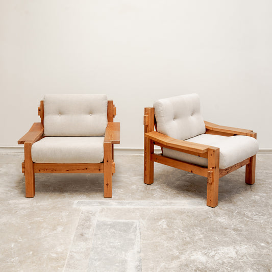 Baltic Pine Brutalist Scandinavian Armchairs