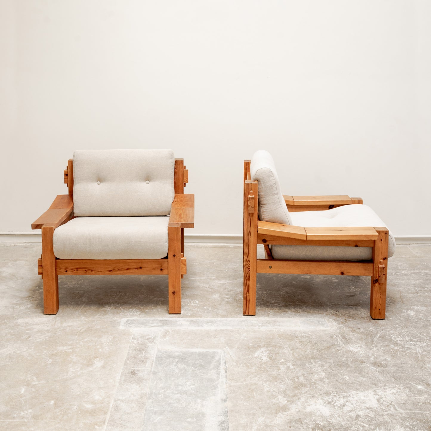 Baltic Pine Brutalist Scandinavian Armchairs