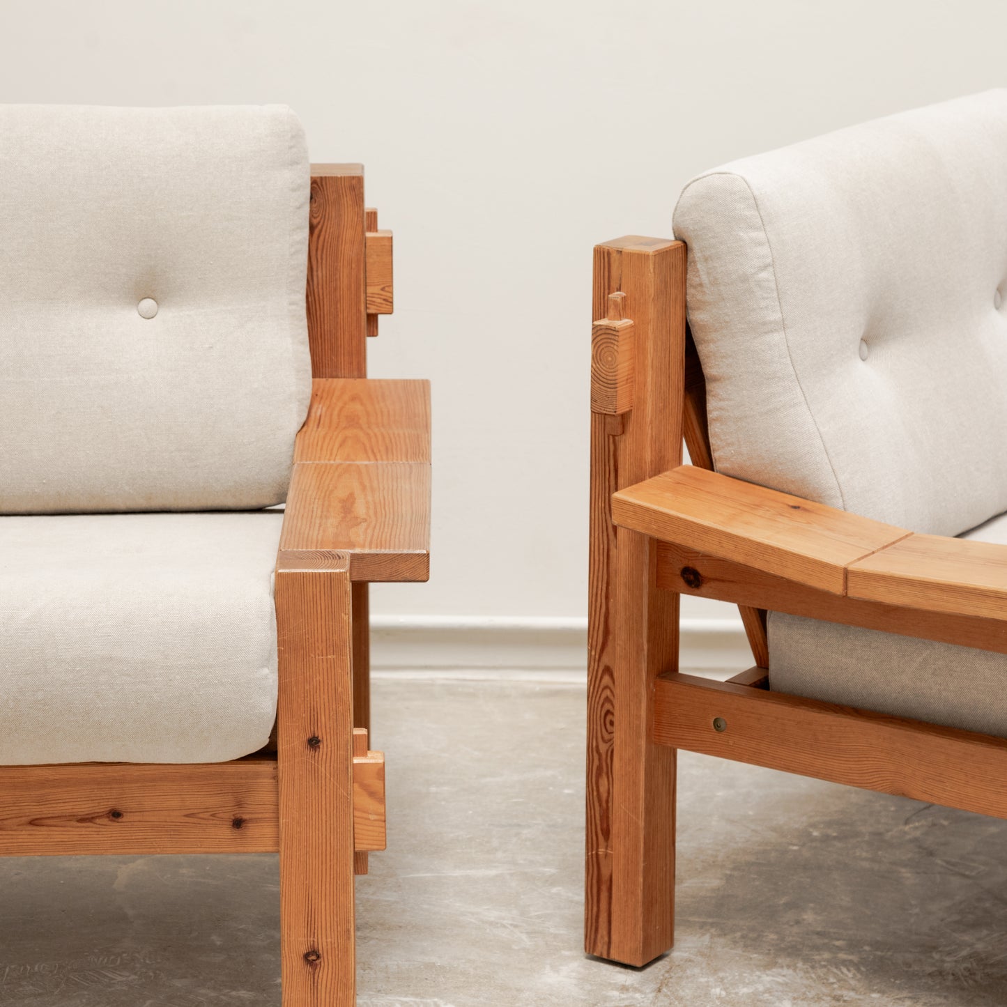 Baltic Pine Brutalist Scandinavian Armchairs