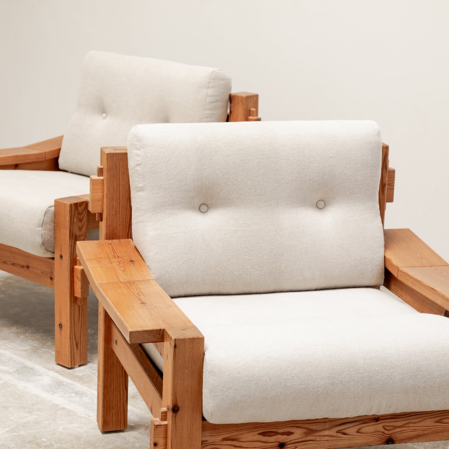 Baltic Pine Brutalist Scandinavian Armchairs