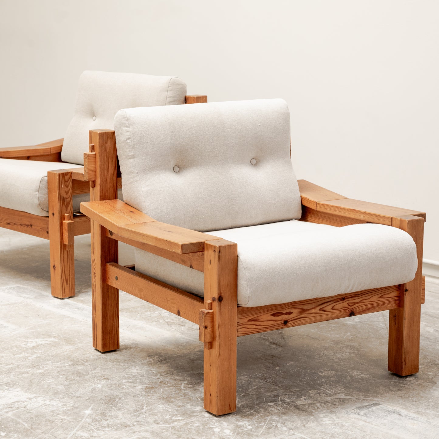 Baltic Pine Brutalist Scandinavian Armchairs