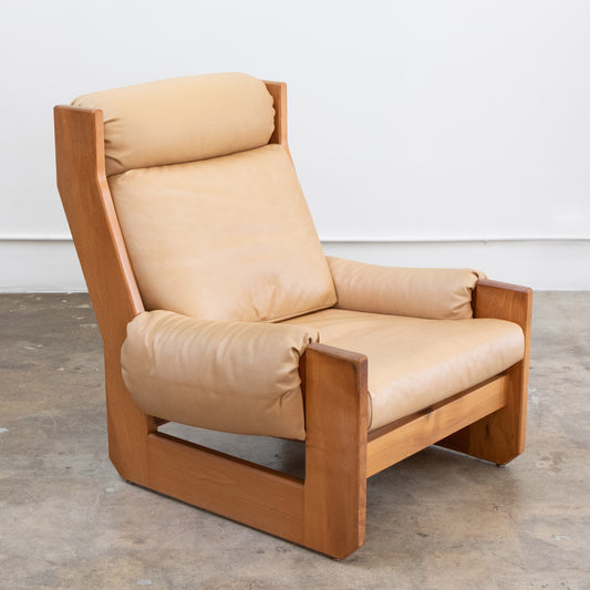 Maison Regain | Brutalist Elm + Leather Lounge Chair