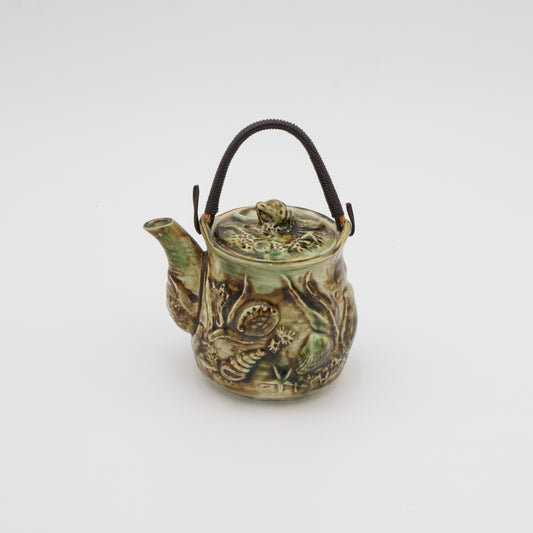Majolica Ceramic Shell Seascape - Teapot with Wire Handle