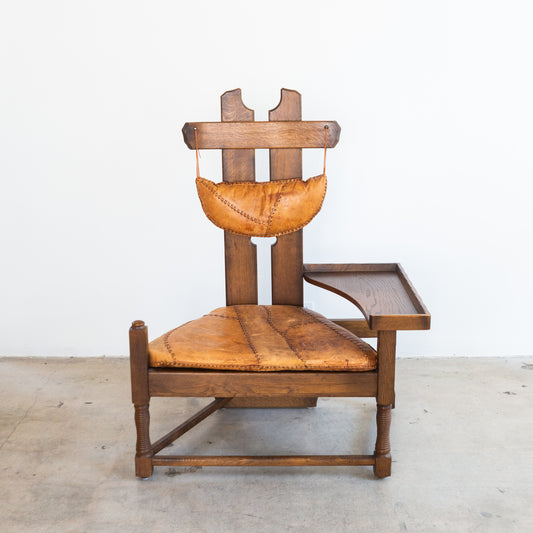 Dutch Brutalist Oak Fireplace Chair
