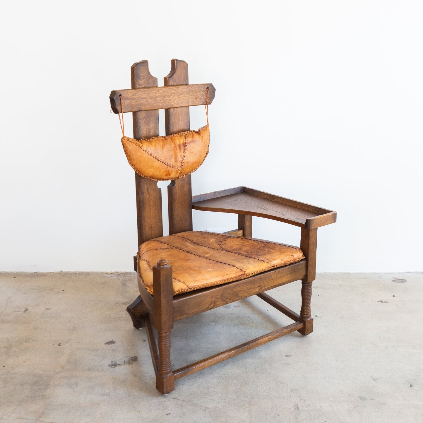 Dutch Brutalist Oak Fireplace Chair
