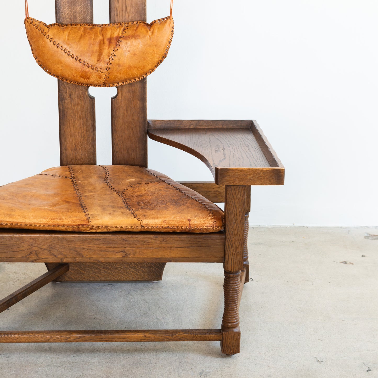 Dutch Brutalist Oak Fireplace Chair