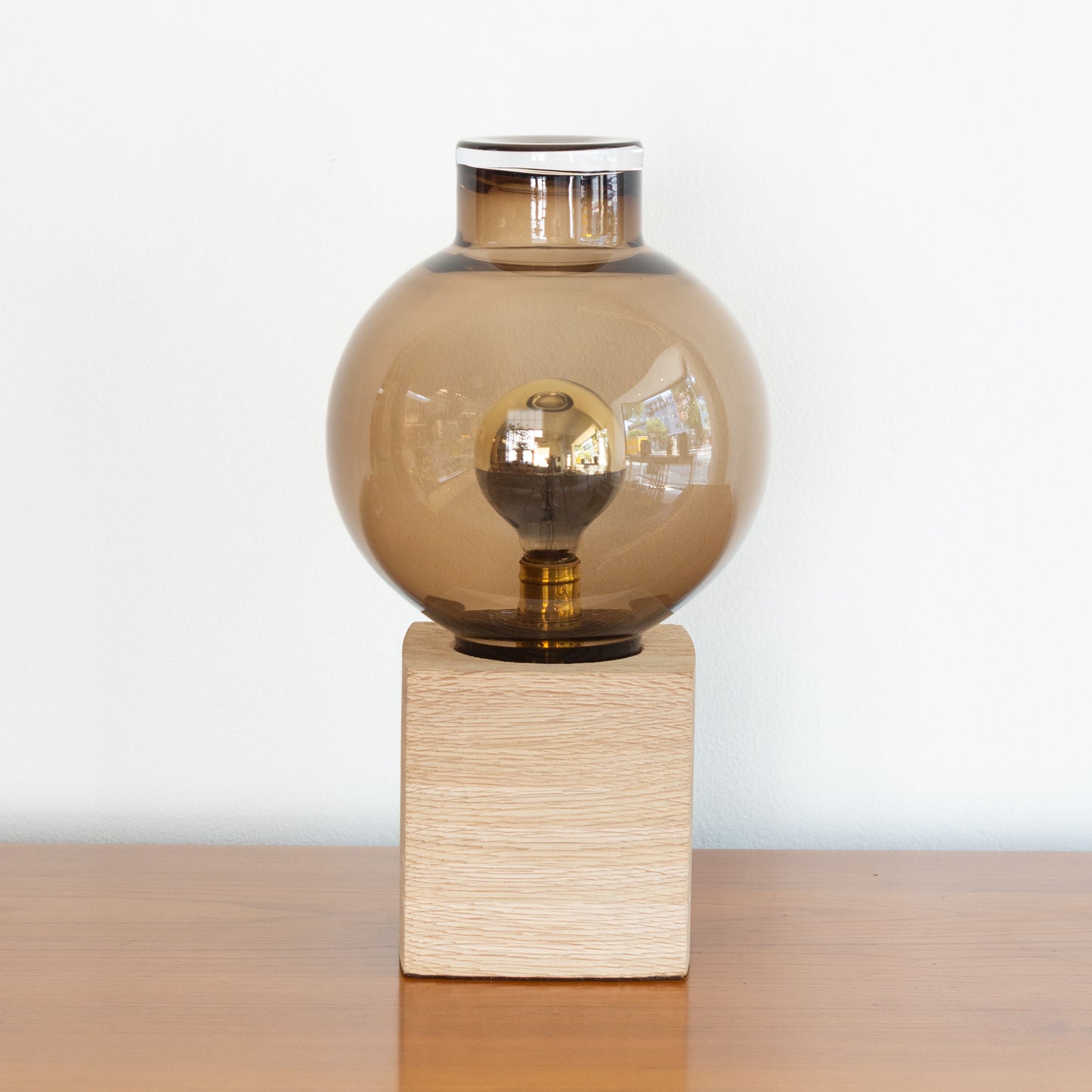 Topaz Globe + Oak Base Table Lamp