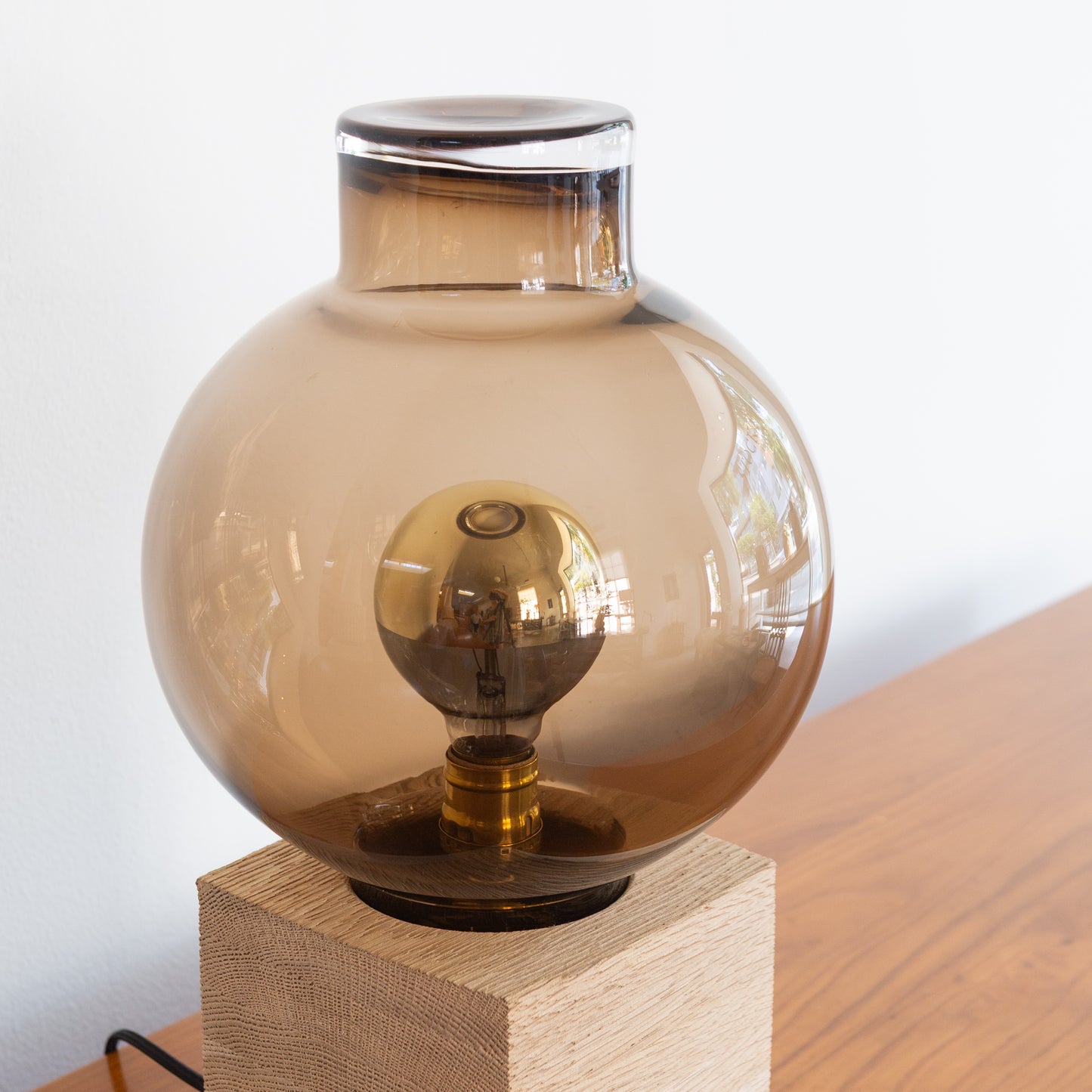 Topaz Globe + Oak Base Table Lamp