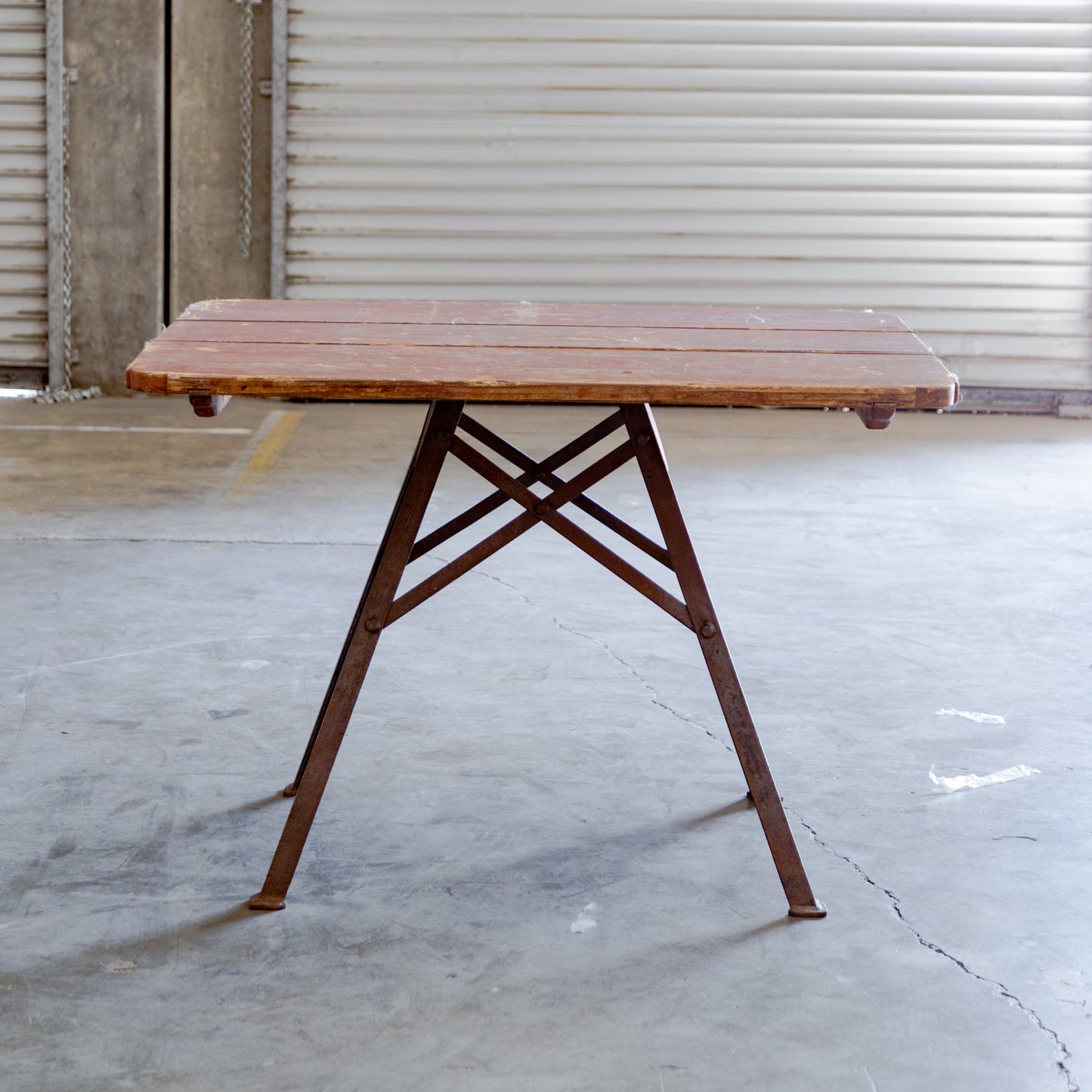 Metal Base + Painted Wood Top Industrial Table