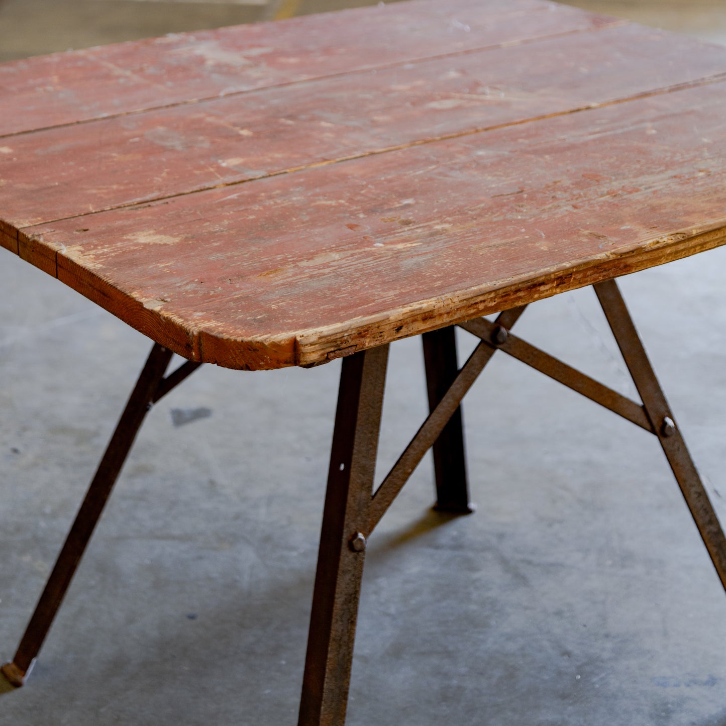 Metal Base + Painted Wood Top Industrial Table