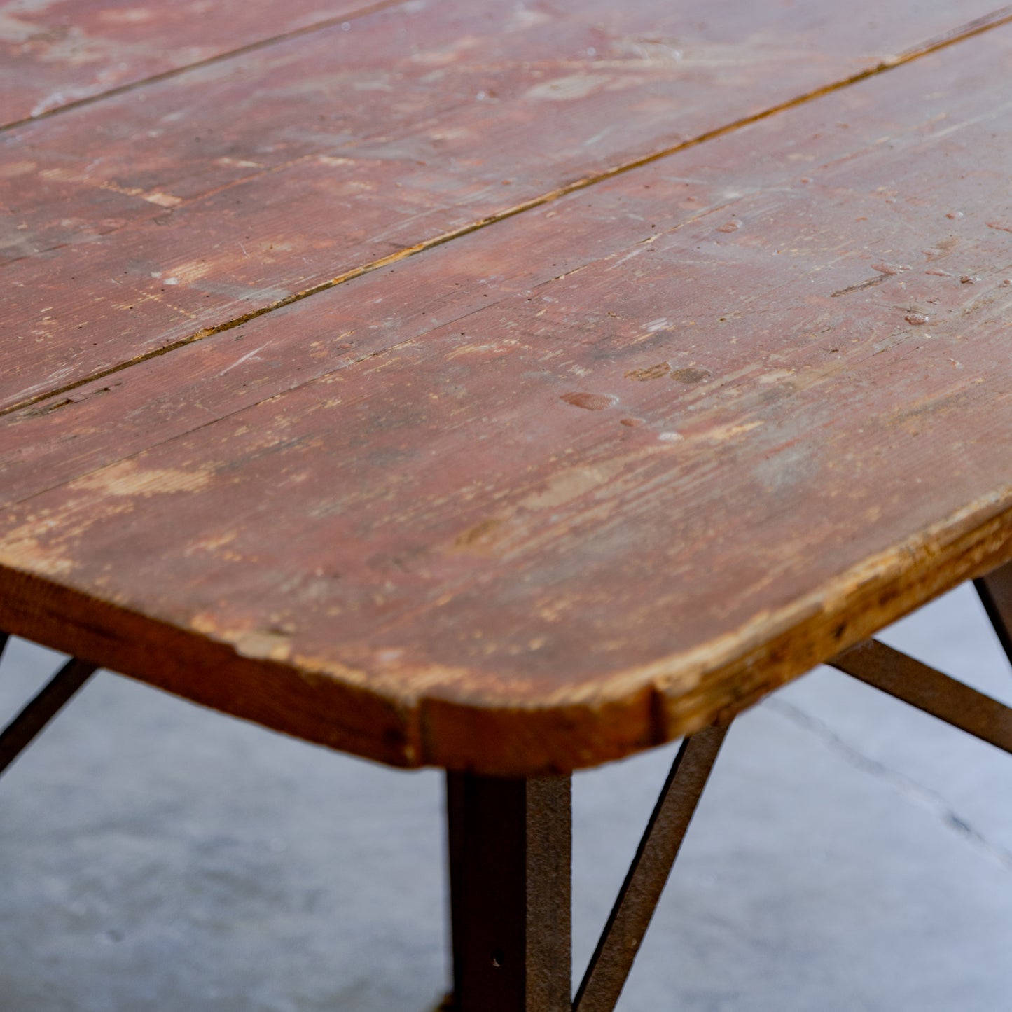 Metal Base + Painted Wood Top Industrial Table