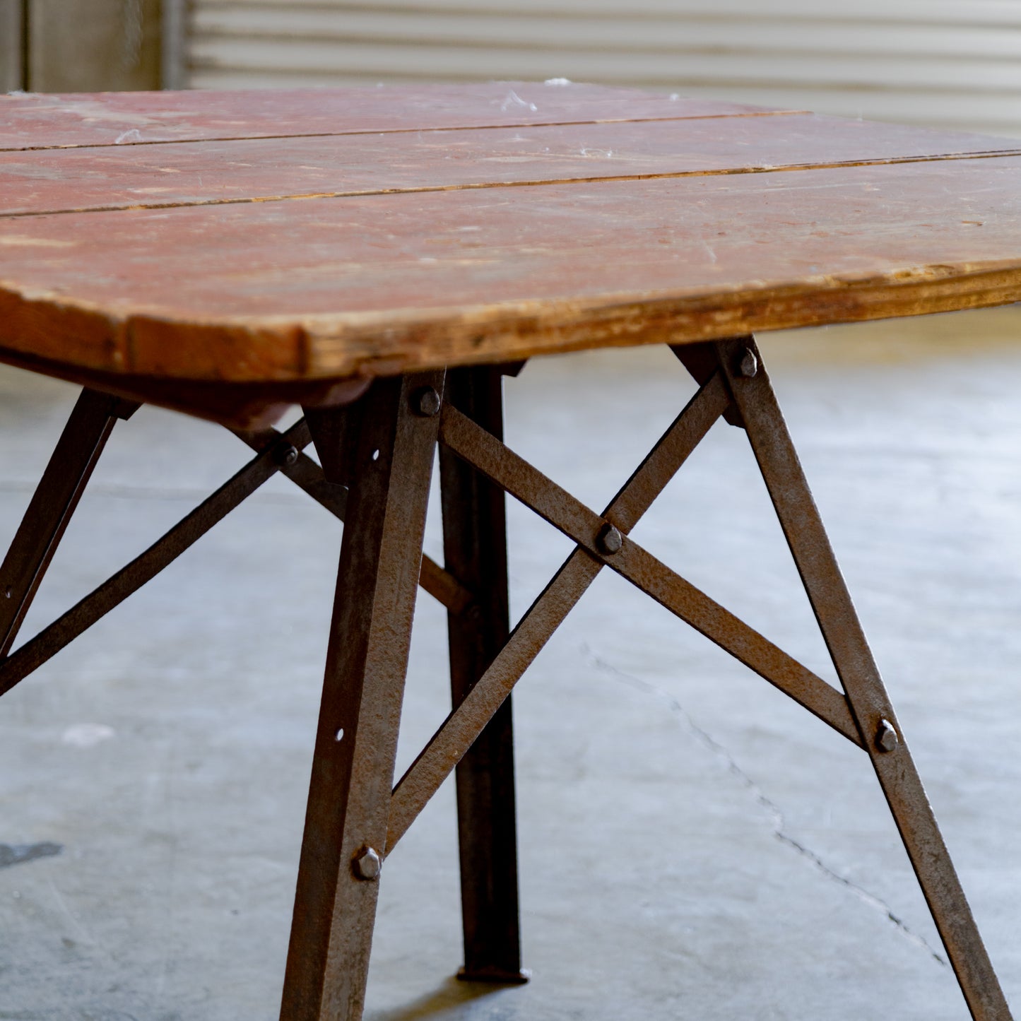 Metal Base + Painted Wood Top Industrial Table