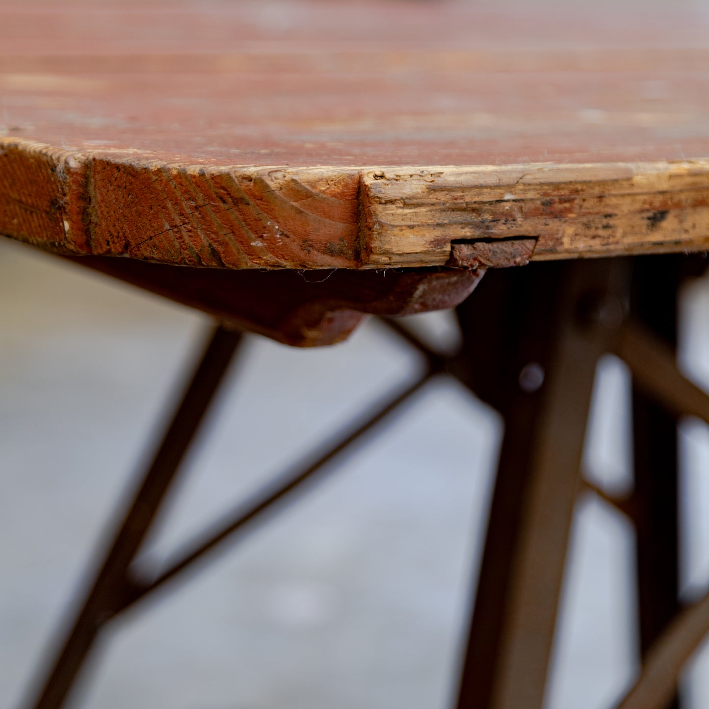 Metal Base + Painted Wood Top Industrial Table