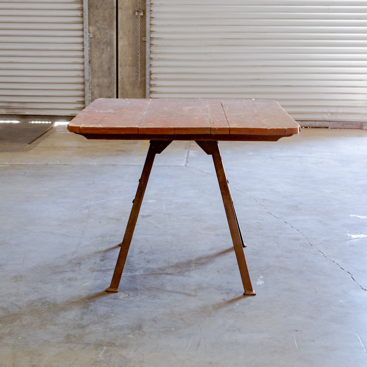 Metal Base + Painted Wood Top Industrial Table