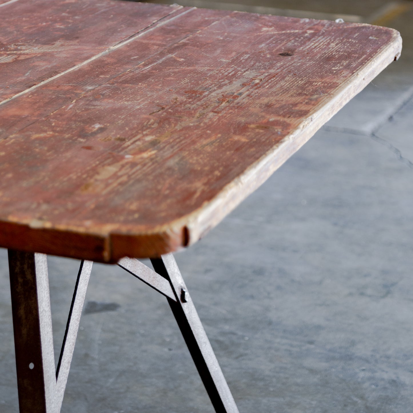 Metal Base + Painted Wood Top Industrial Table