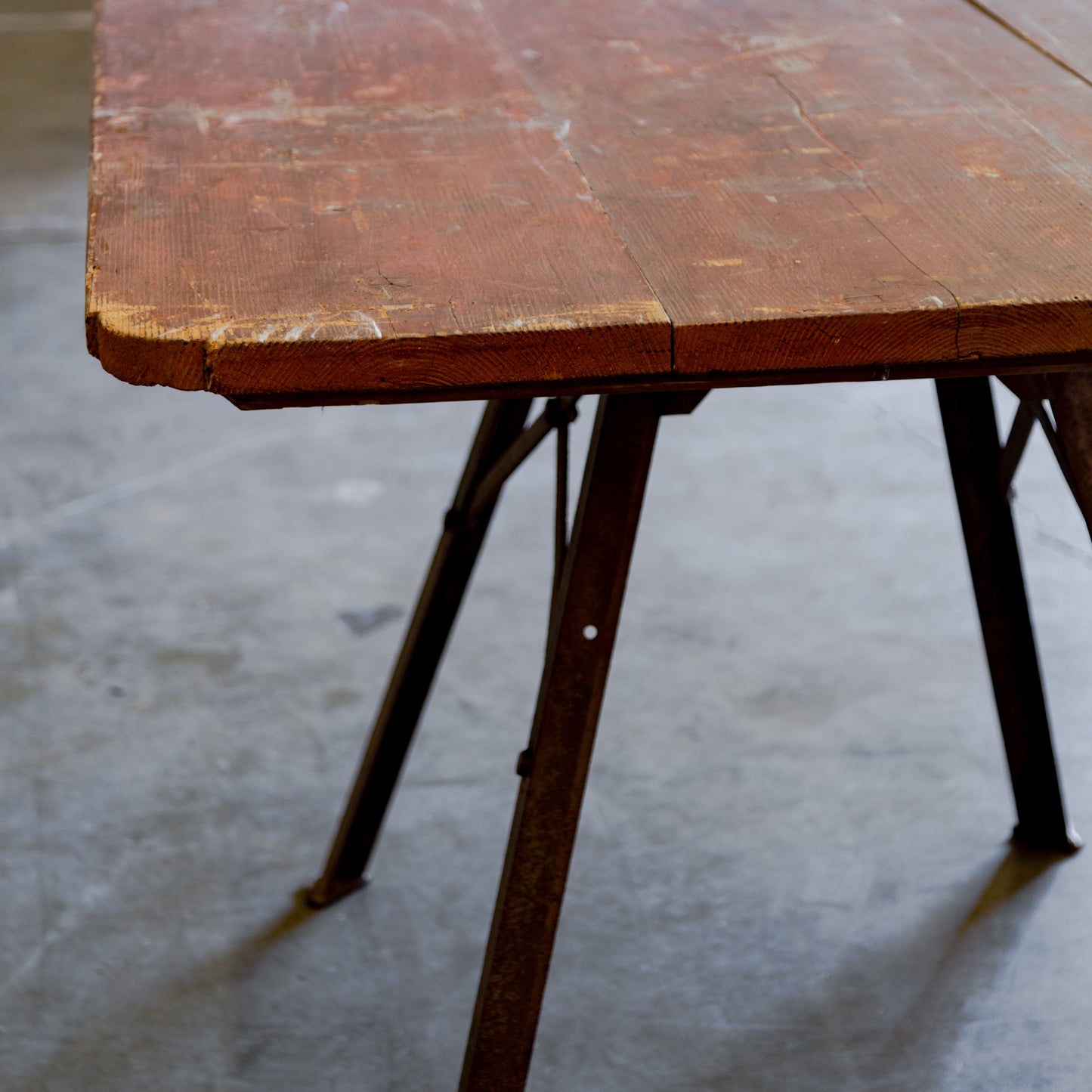 Metal Base + Painted Wood Top Industrial Table