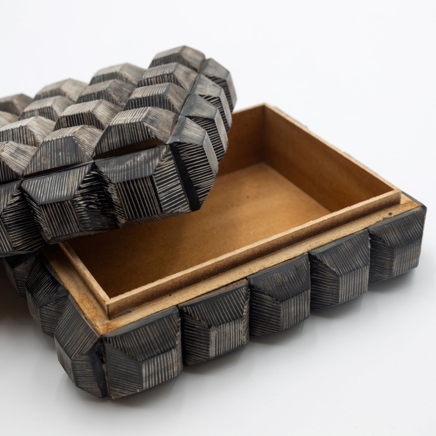 Carved Dark Gray Horn Box