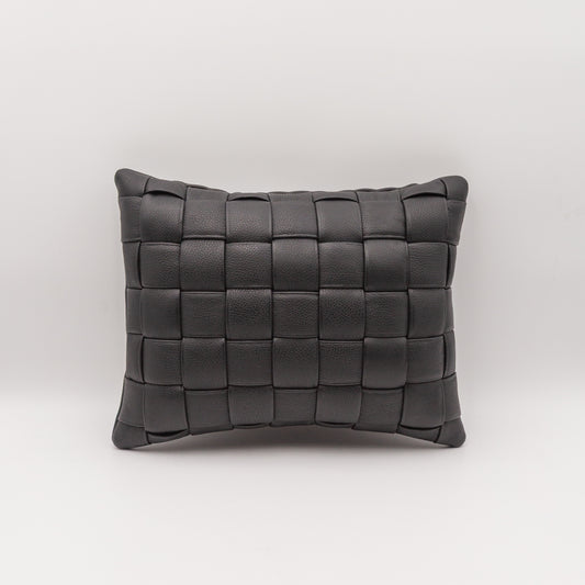 Woven Leather Pillow - Black