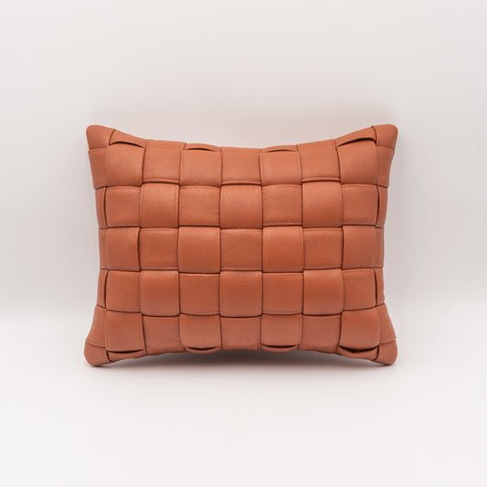 Woven Leather Pillow - Cinnamon