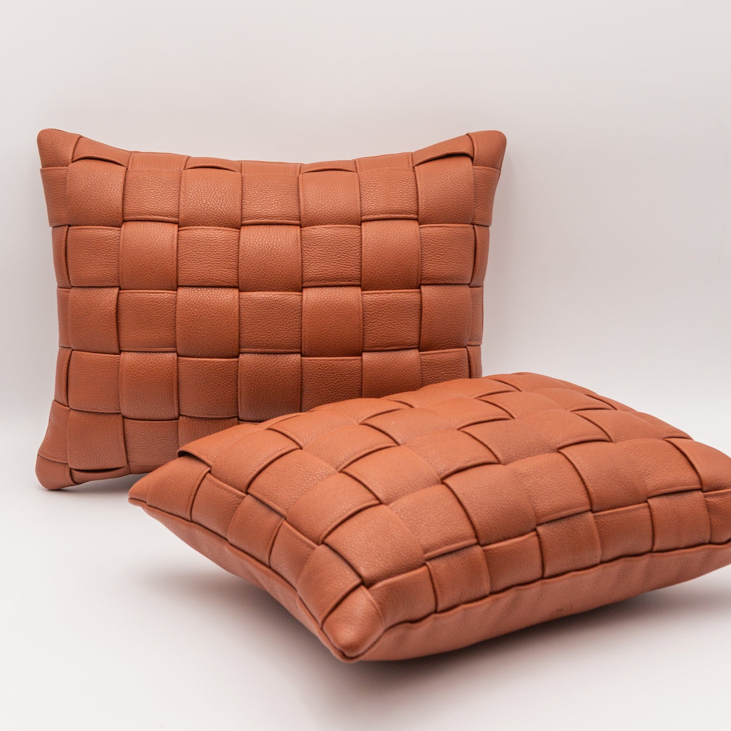 Woven Leather Pillow - Cinnamon