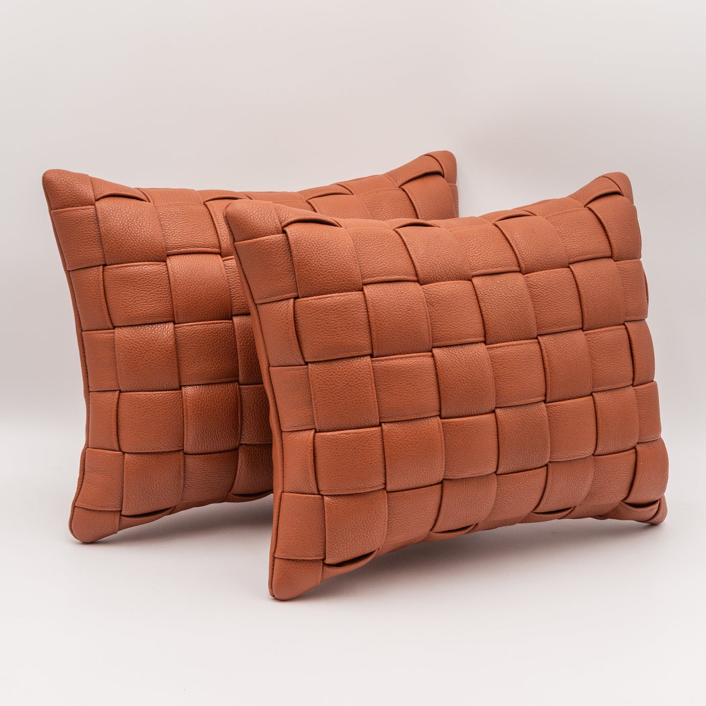 Woven Leather Pillow - Cinnamon