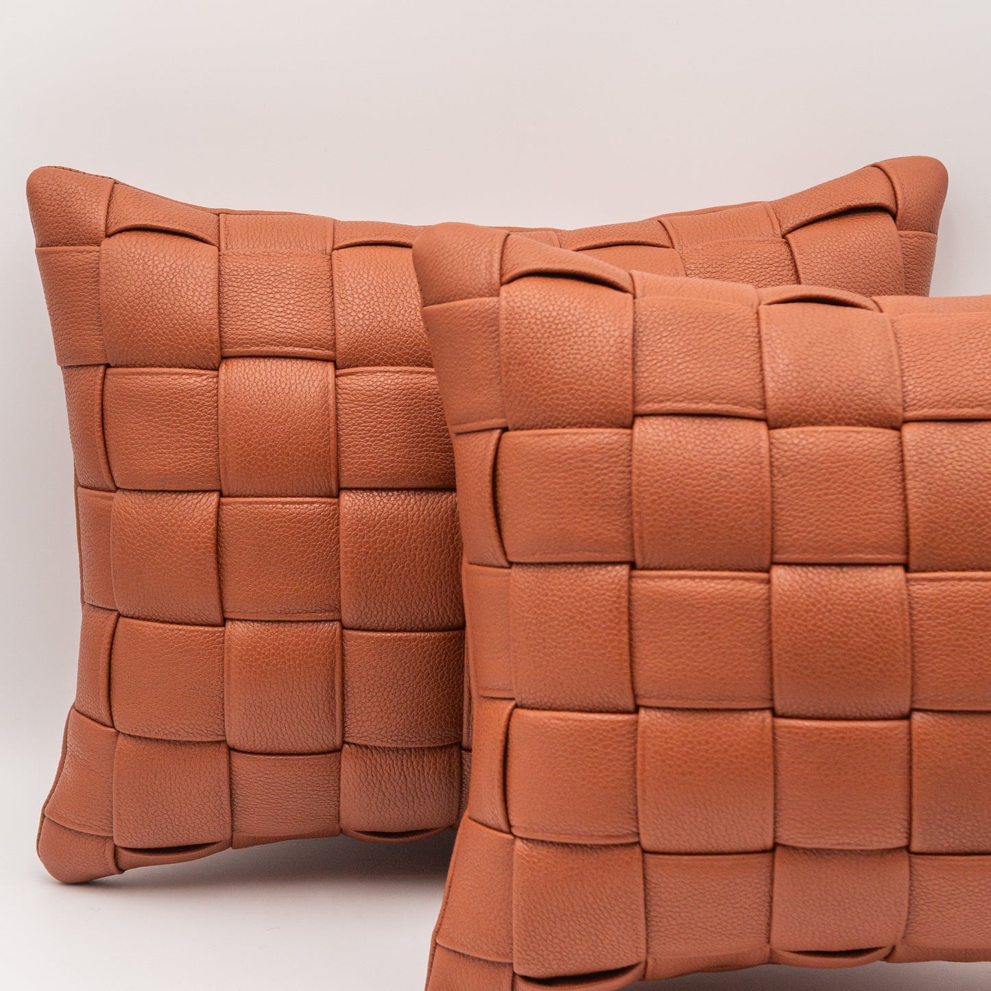 Woven Leather Pillow - Cinnamon