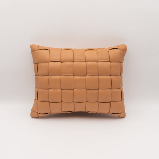 Woven Leather Pillow - Camel