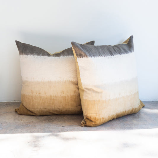 Shibori Gray + Yellow Striped Pillow