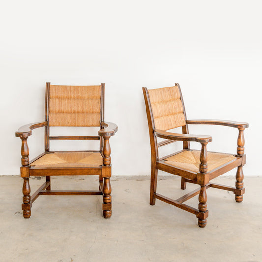 Turned Chestnut Frame + Rush Armchairs