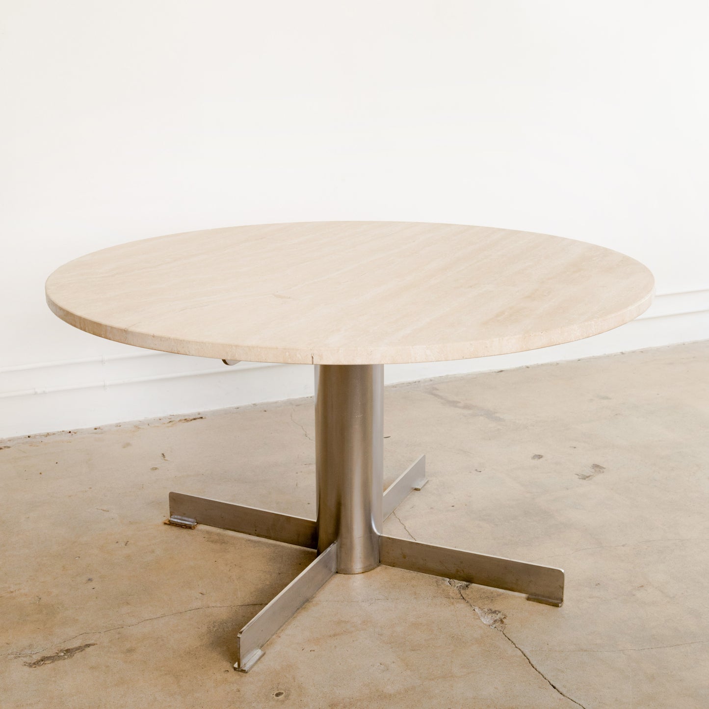 Travertine + Chrome Pedestal Dining Table