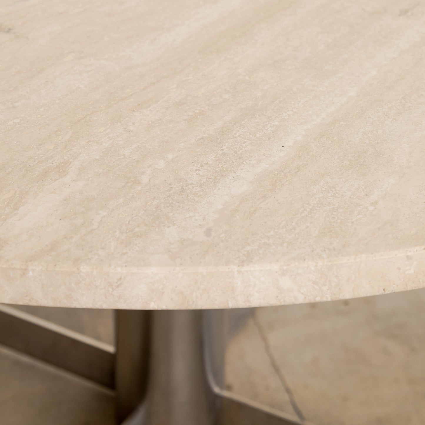 Travertine + Chrome Pedestal Dining Table