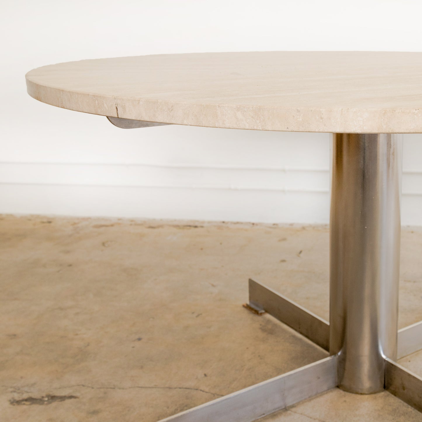 Travertine + Chrome Pedestal Dining Table